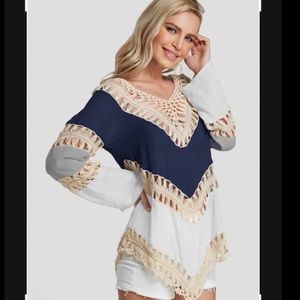 Boho Hippi Crochet Cottagecore Tunic Top M